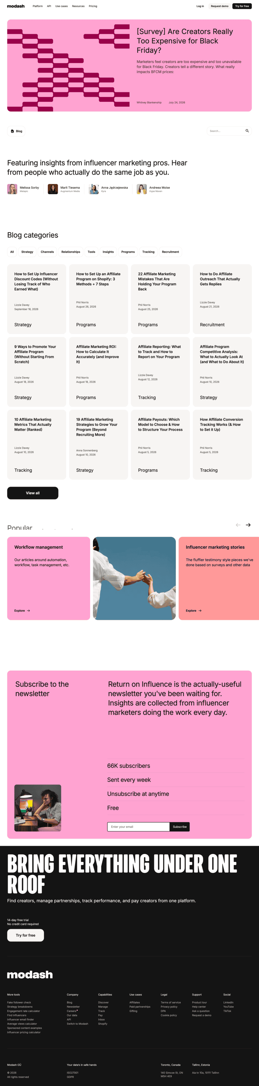 Modash blog website preview