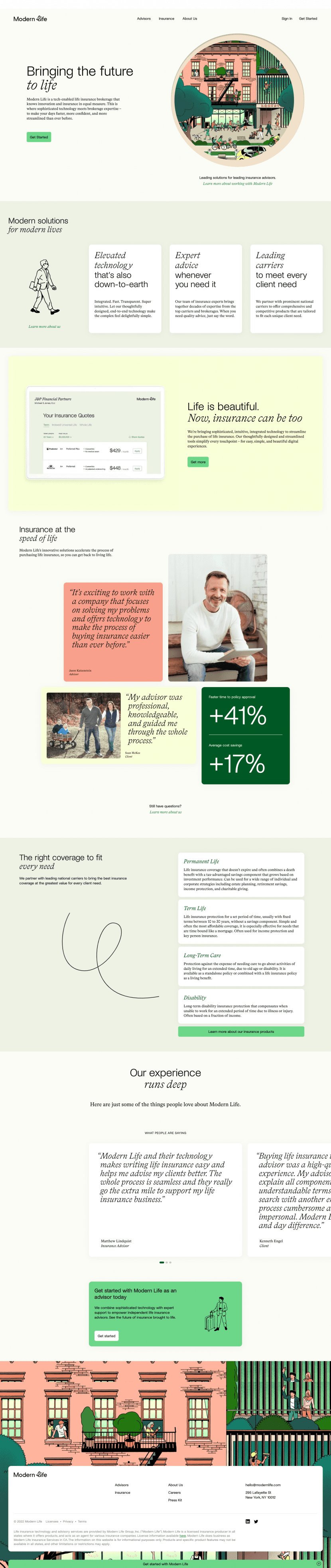 Modern Life landing page website preview