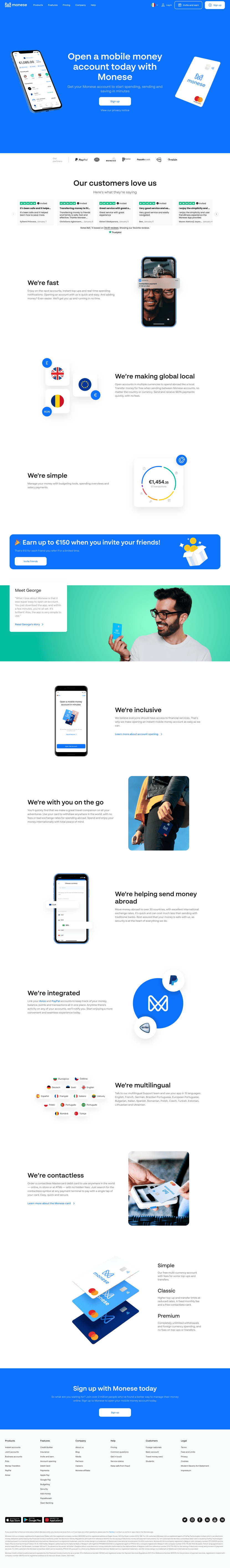 Monese landing page website preview