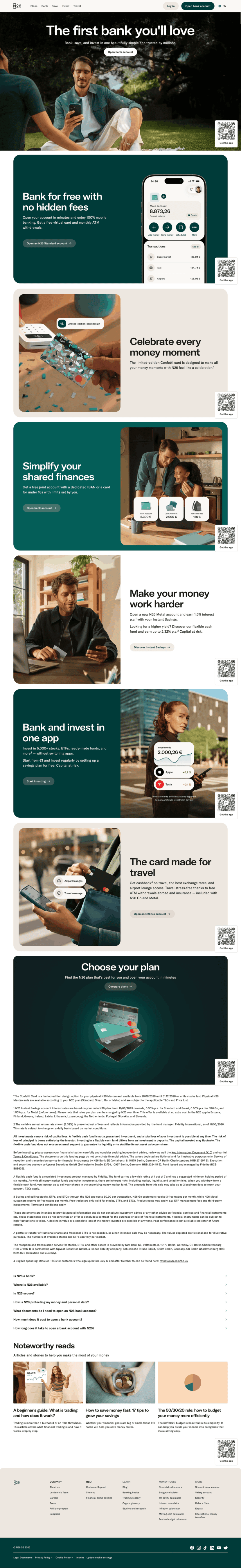 N26 landing page website preview