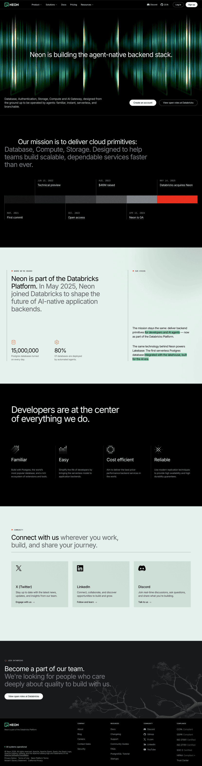 Neon about us full-page website screenshot