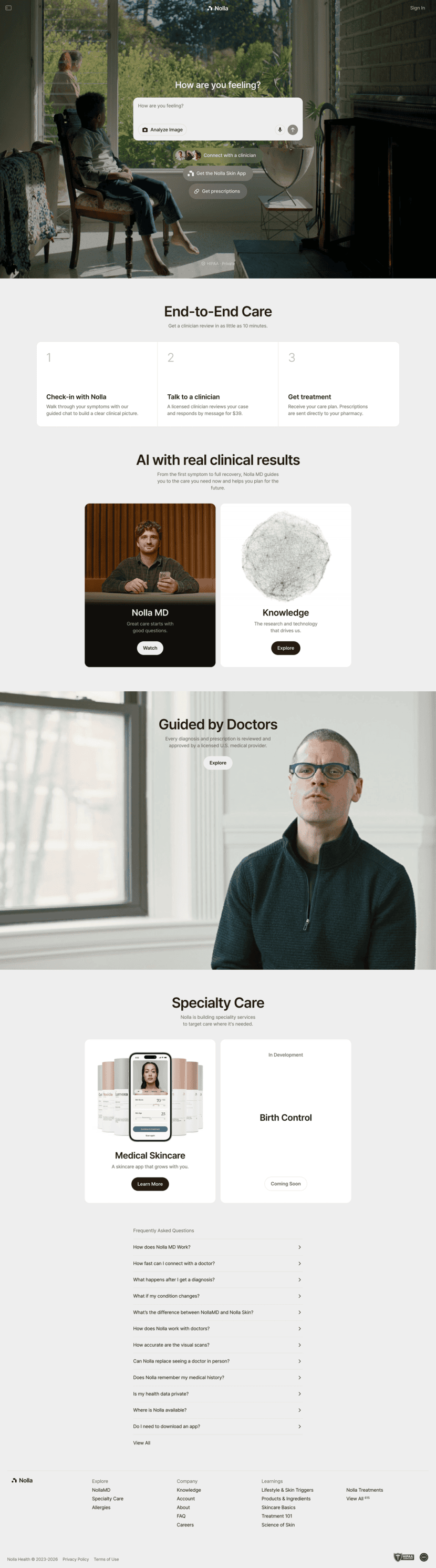 Nolla landing page full-page website screenshot