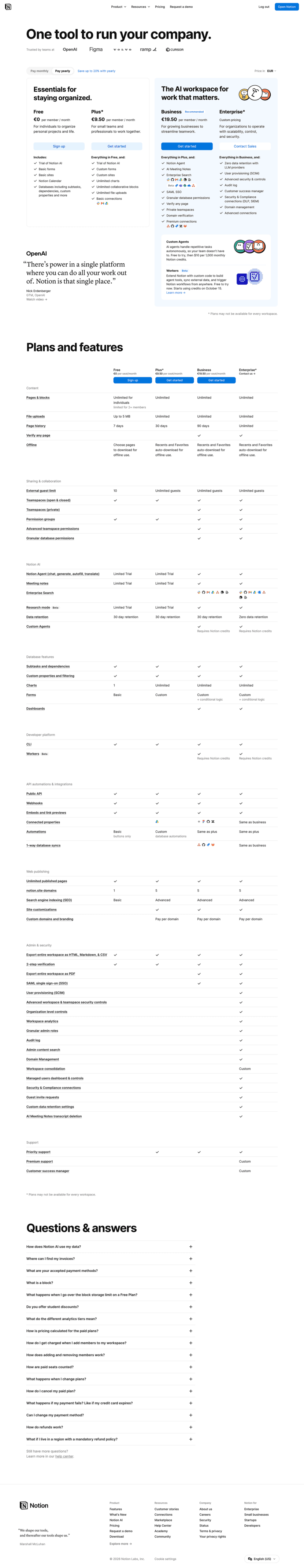 Notion pricing website preview