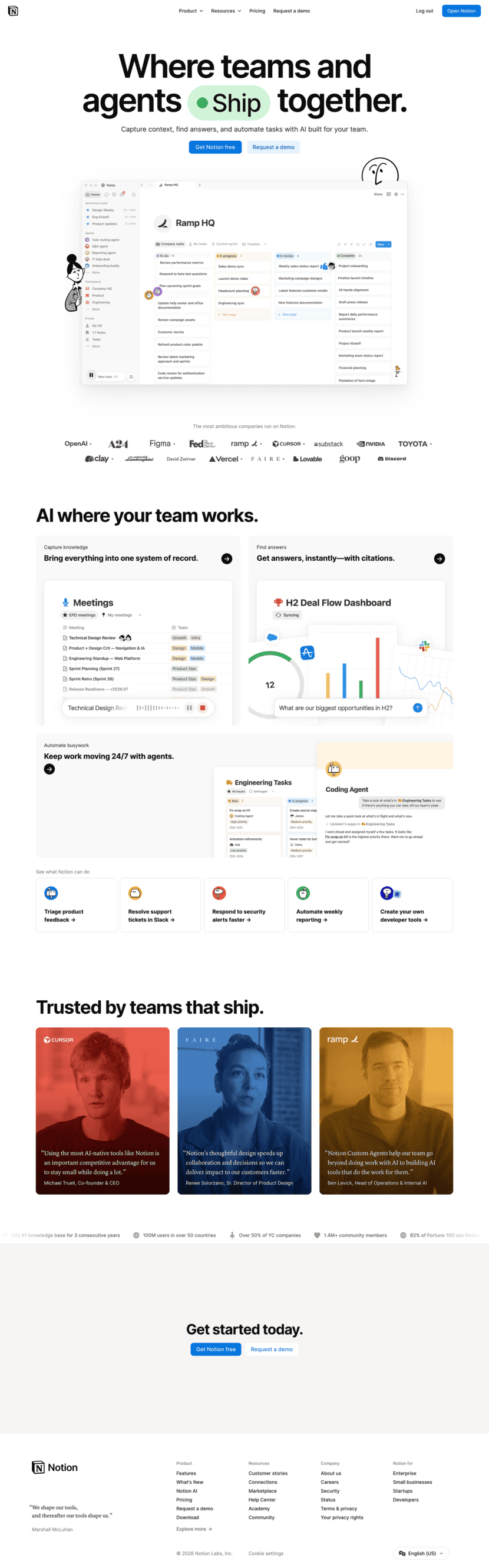 Notion landing page full-page website screenshot