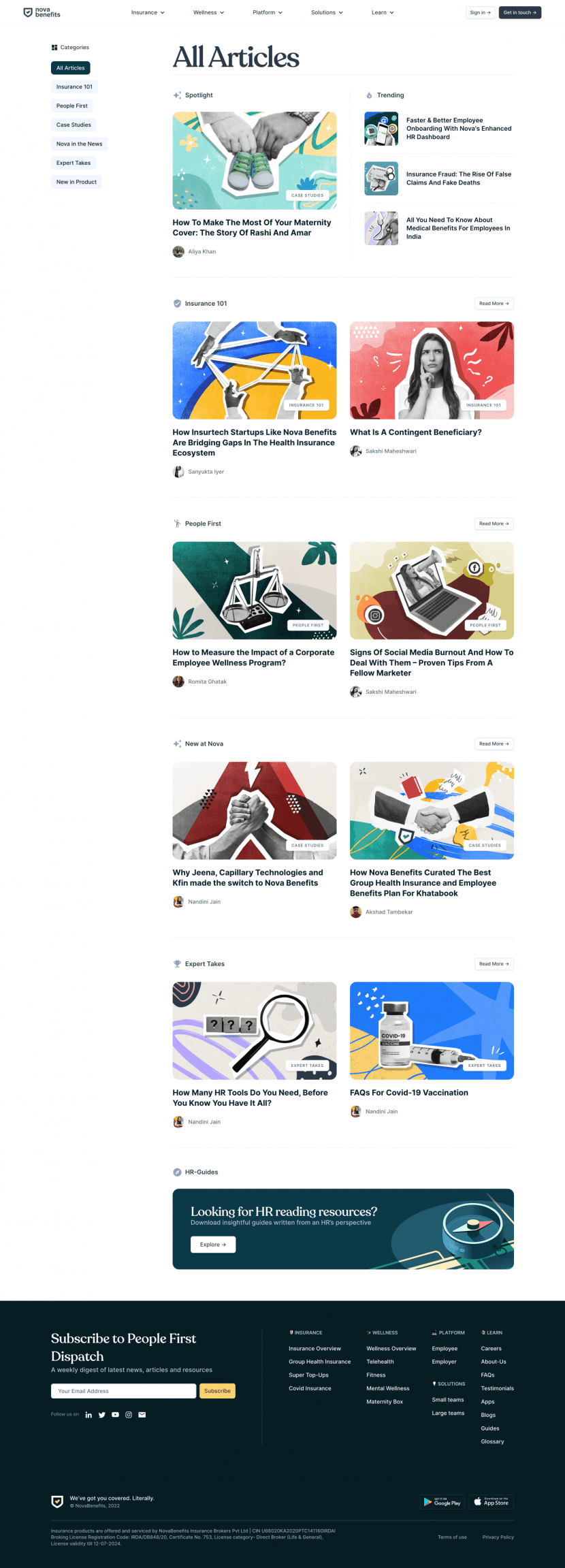 Nova Benefits blog website preview