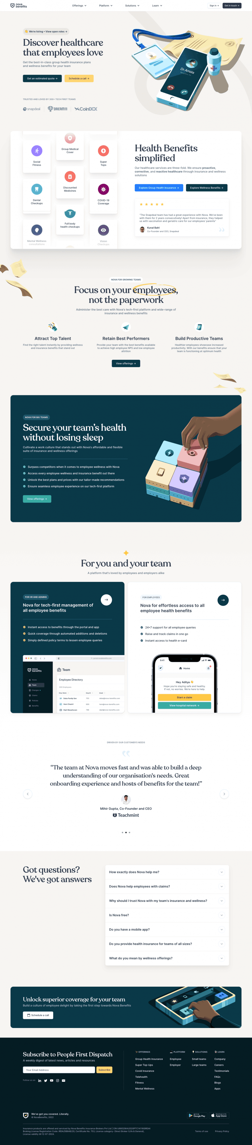 Nova Benefits landing page website preview
