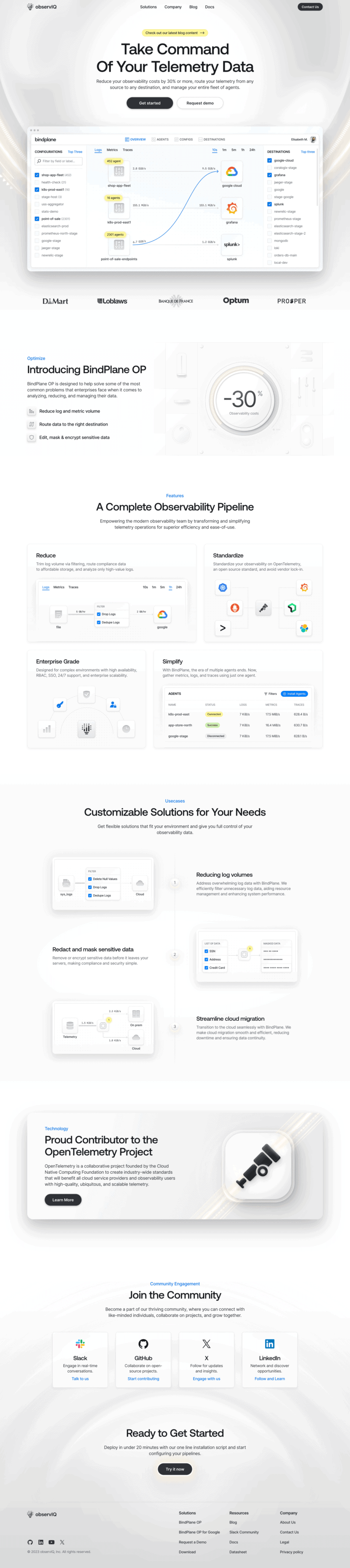 observIQ landing page website preview