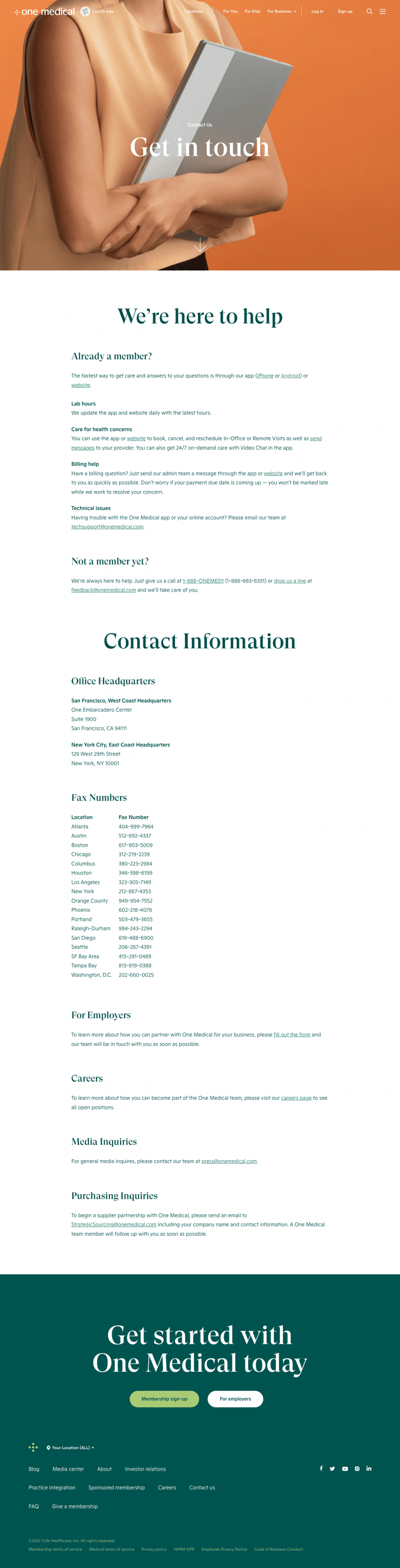 One Medical contact us website preview