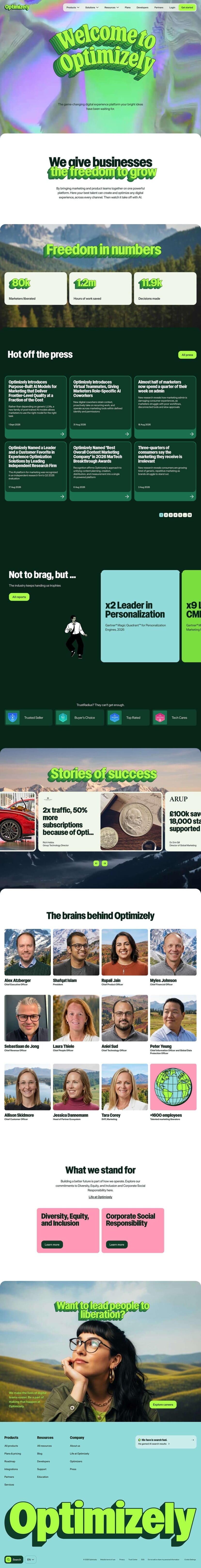 Optimizely about us website preview