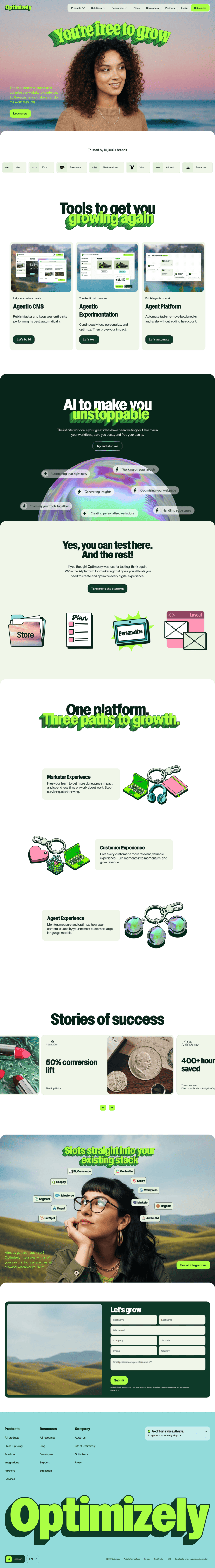 Optimizely landing page website preview