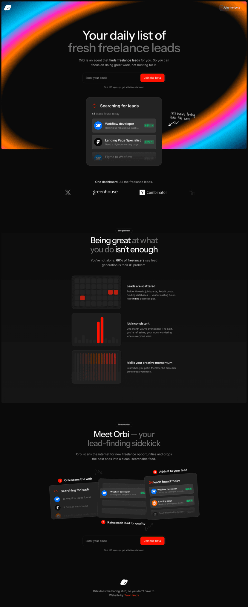 Orbi landing page full-page website screenshot