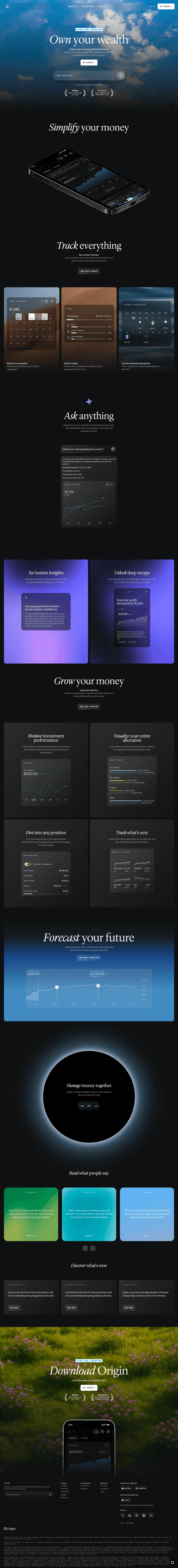 Origin landing page website preview