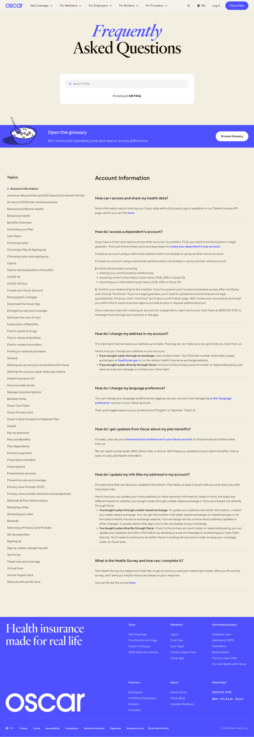 Oscar FAQ website preview