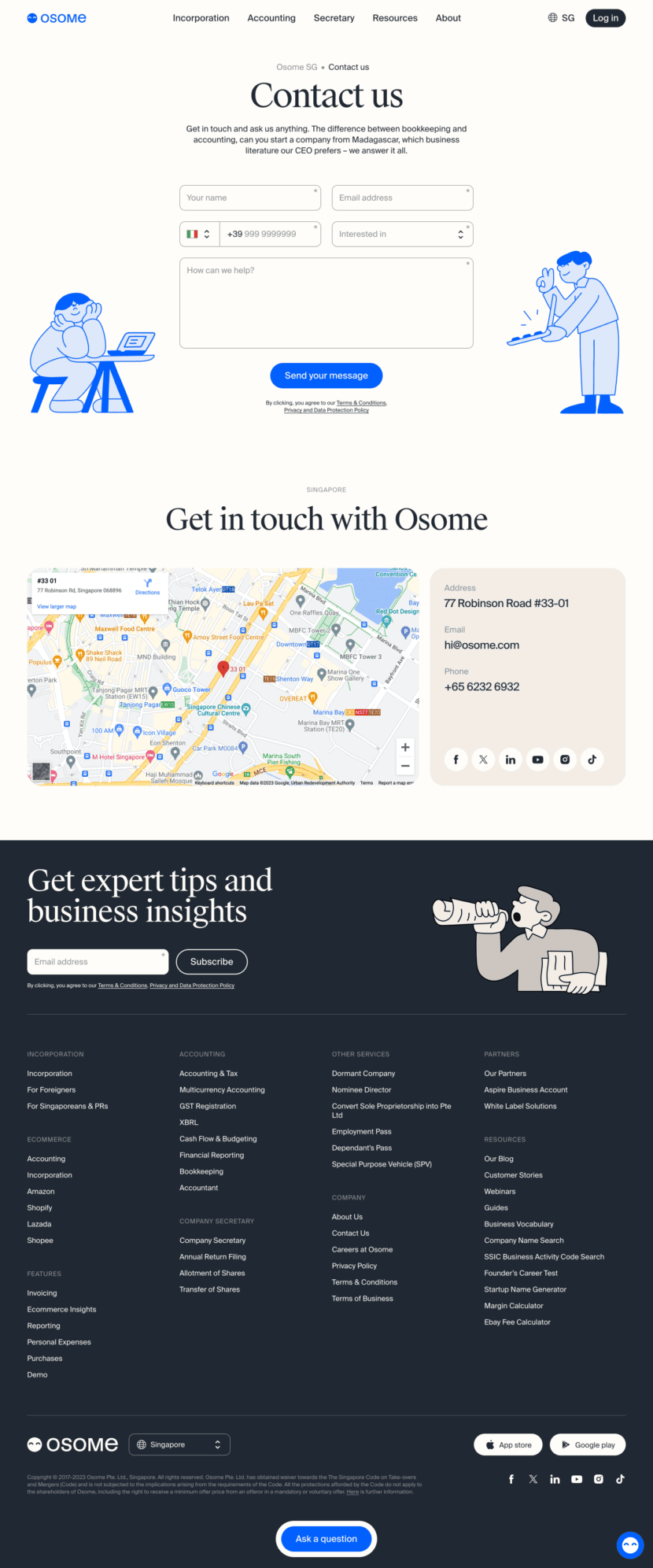 Osome contact us website preview
