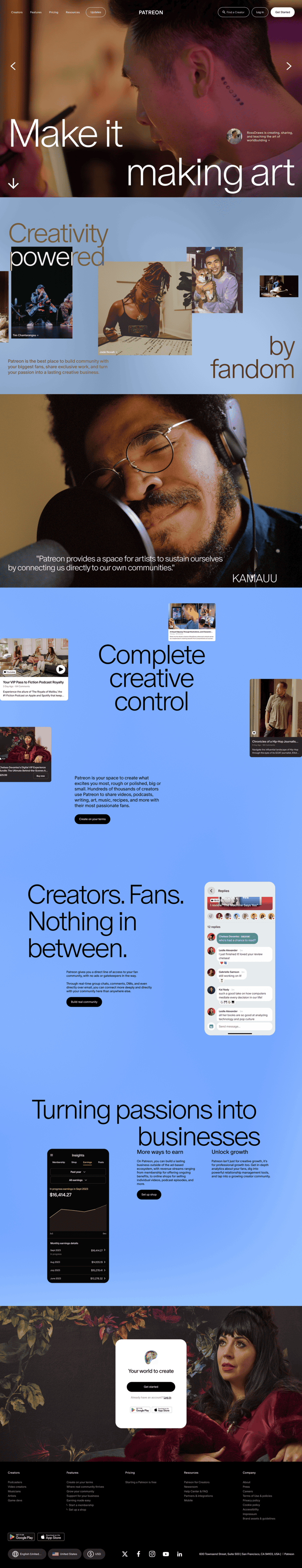 Patreon landing page website preview