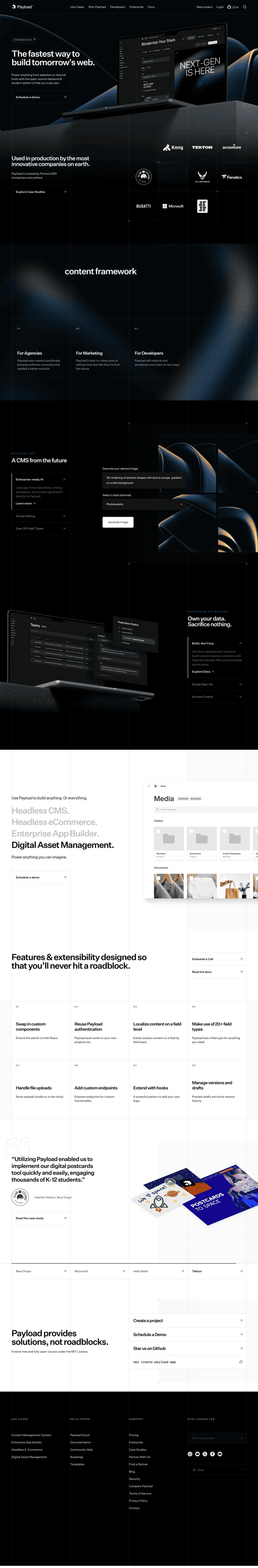 Payload CMS landing page website preview