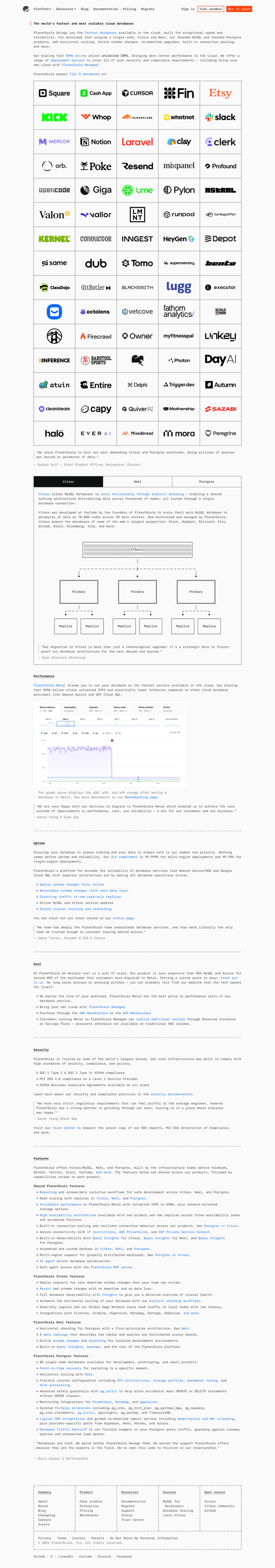 PlanetScale landing page website preview