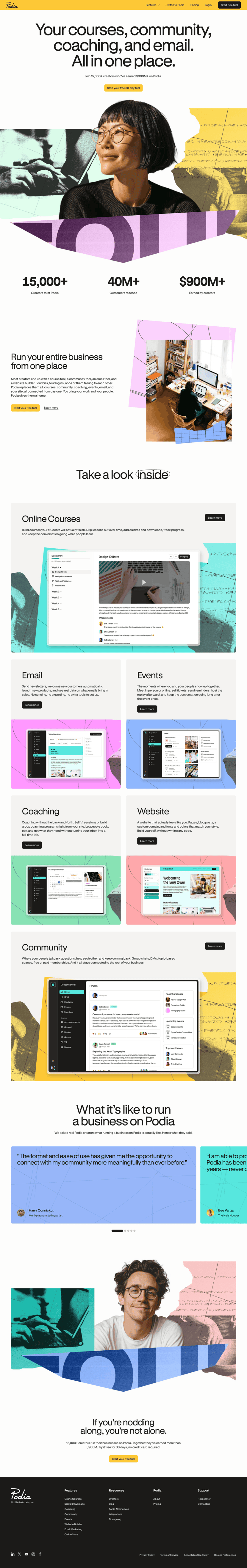 Podia landing page website preview