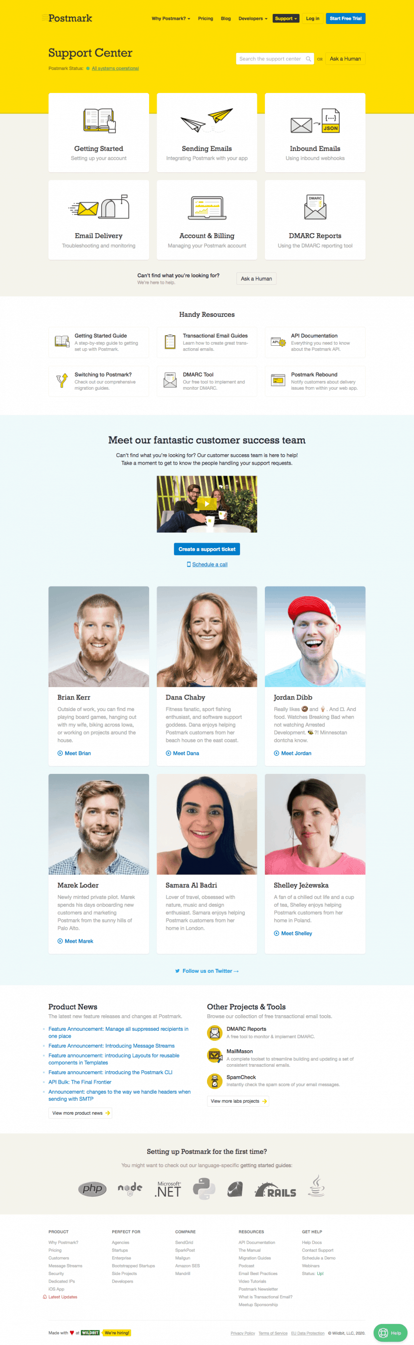 Postmark contact us website preview