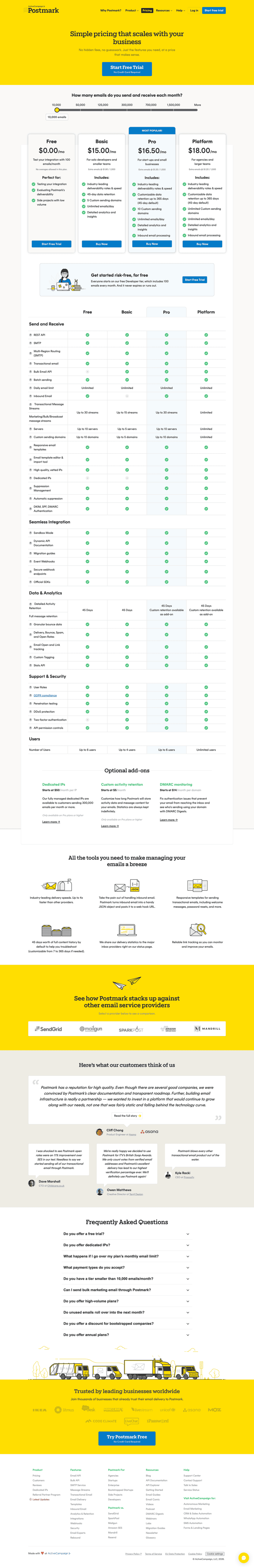 Postmark pricing website preview