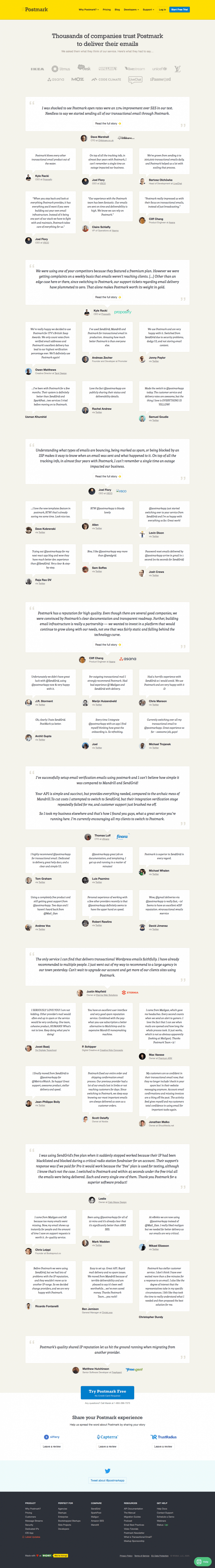 Postmark testimonials website preview