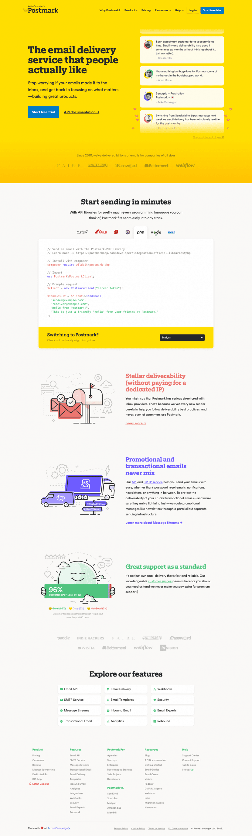 Postmark landing page website preview