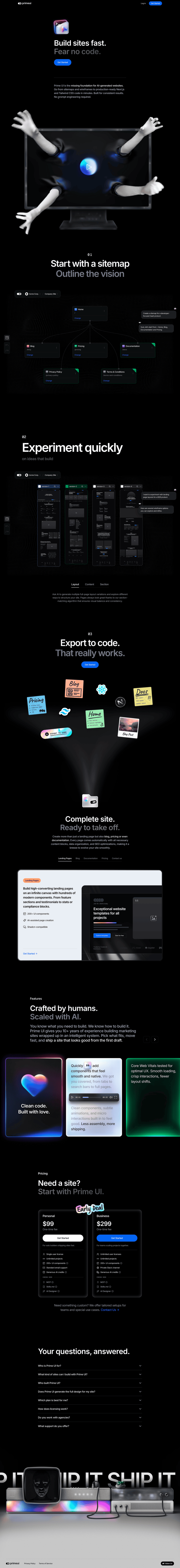 Prime UI landing page full-page website screenshot