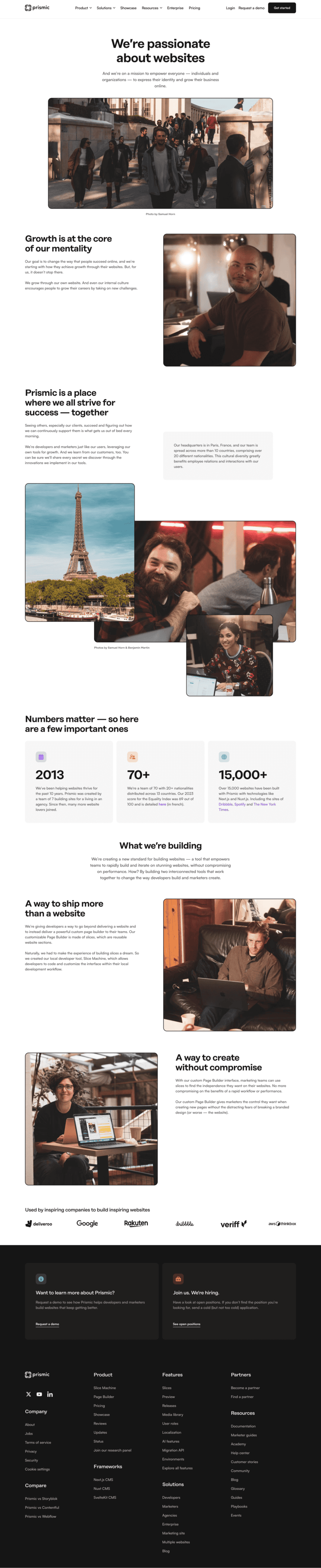 Prismic about us website preview