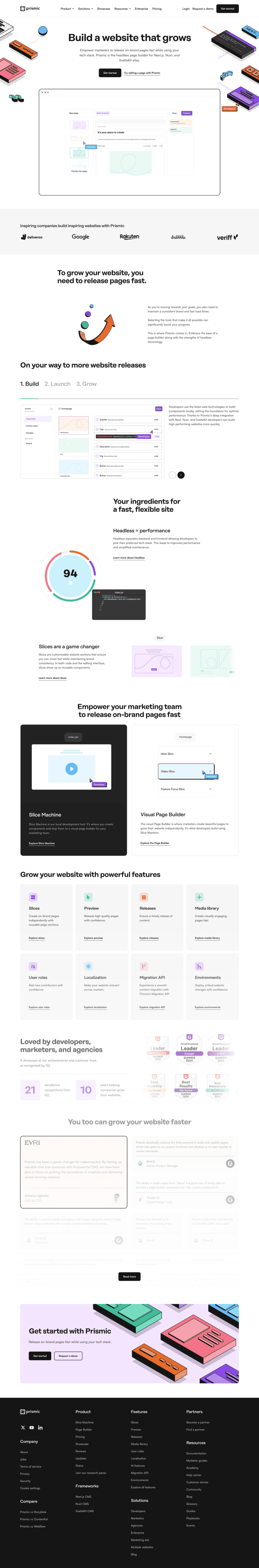 Prismic landing page website preview