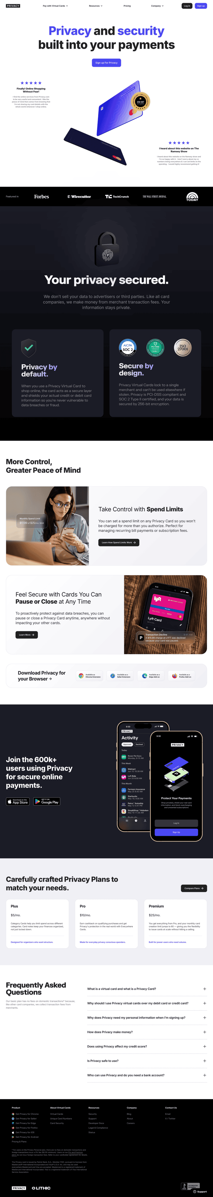 Privacy landing page website preview