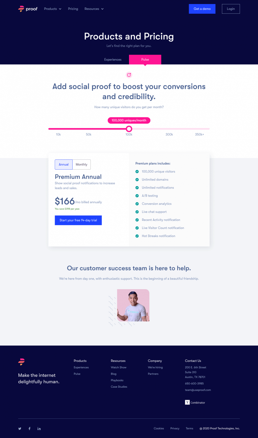 Proof pricing website preview