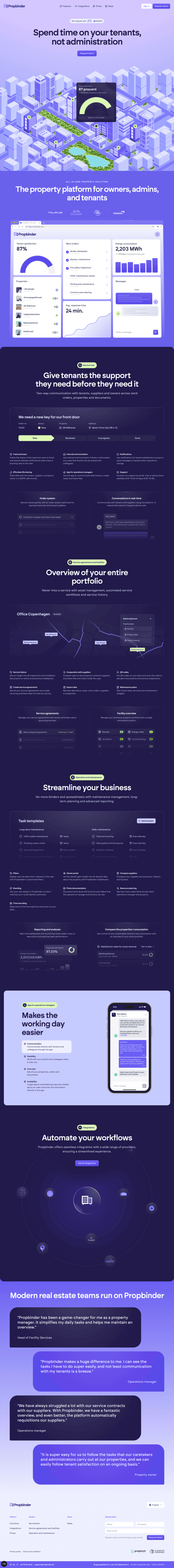 Propbinder landing page website preview
