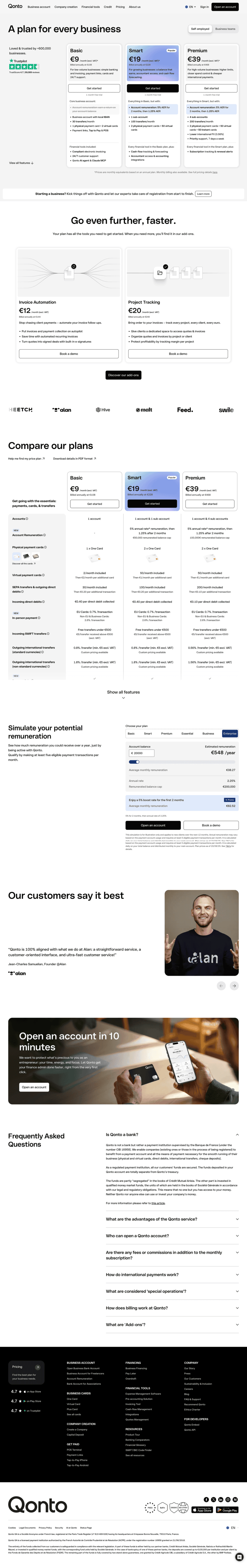 Qonto pricing website preview
