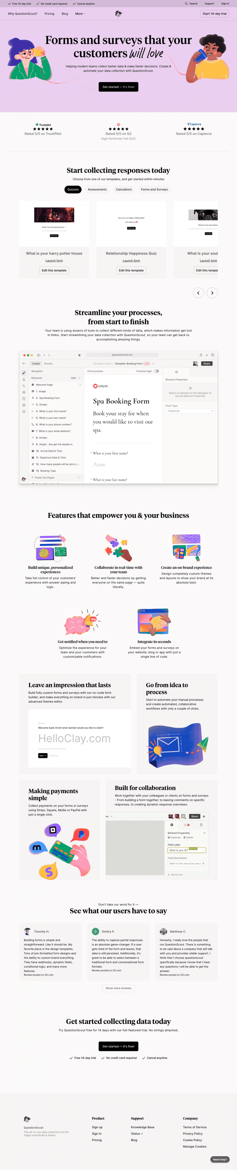 QuestionScout landing page full-page website screenshot