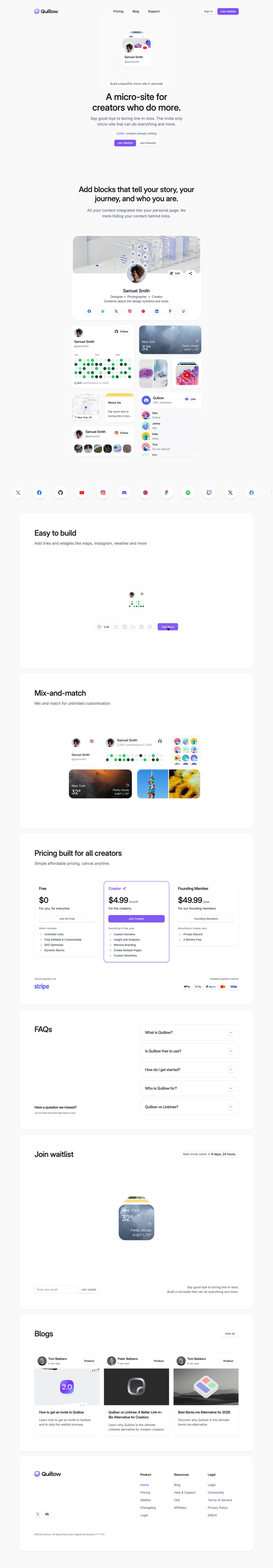 Quillow landing page website preview