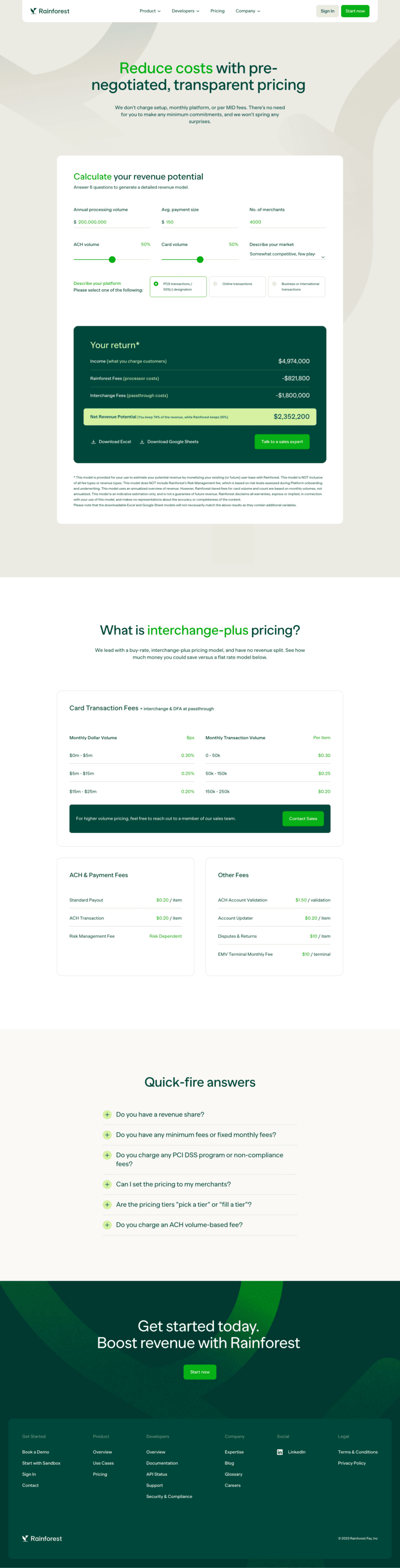 Rainforest pricing website preview