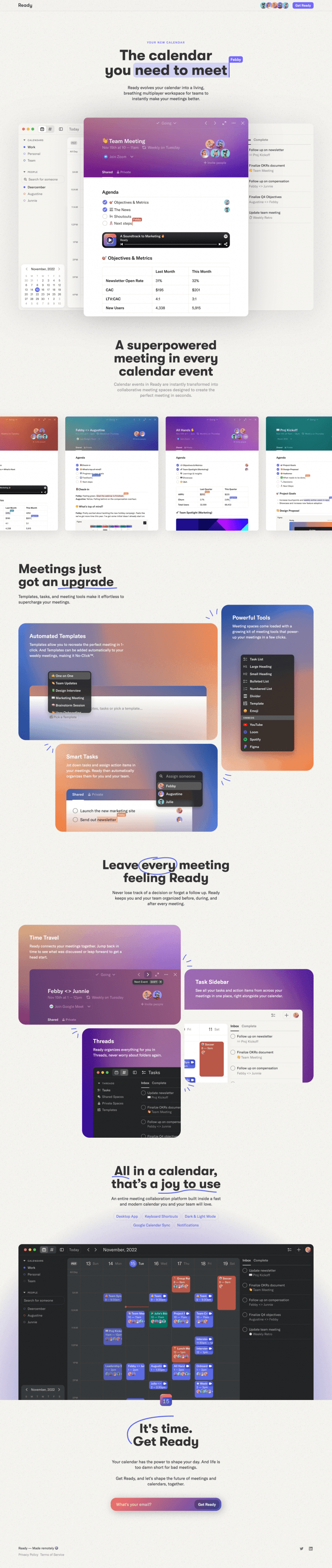 Ready landing page full-page website screenshot