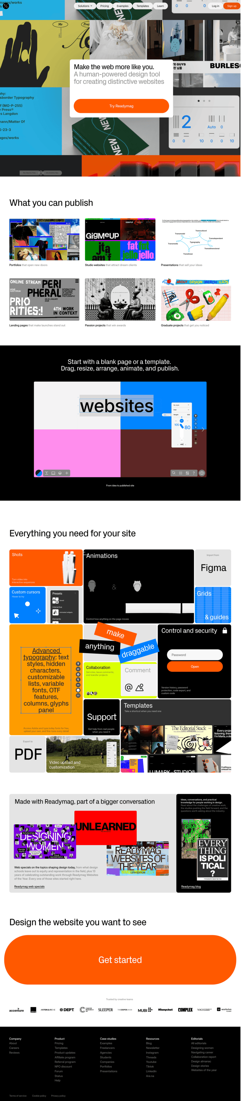 Readymag landing page full-page website screenshot