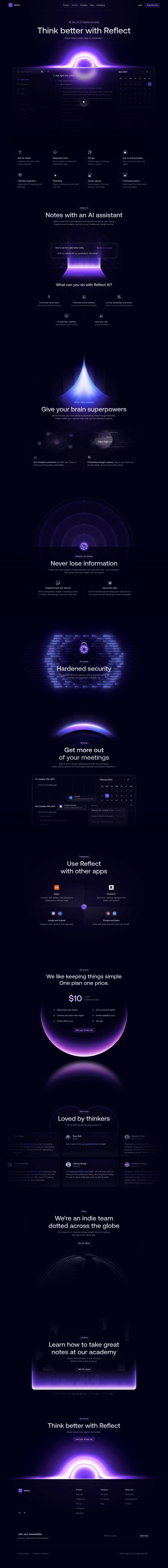 Reflect landing page website preview