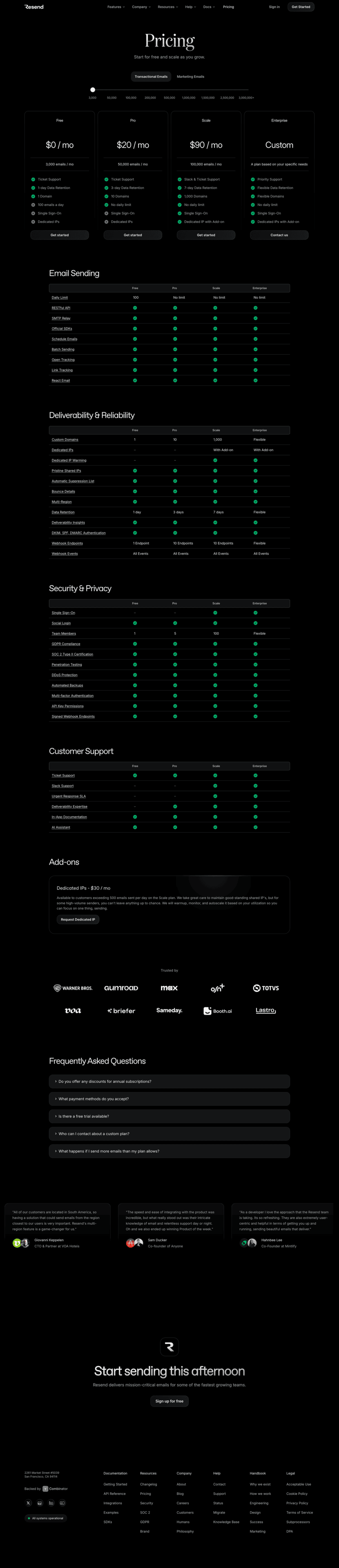 Resend pricing website preview