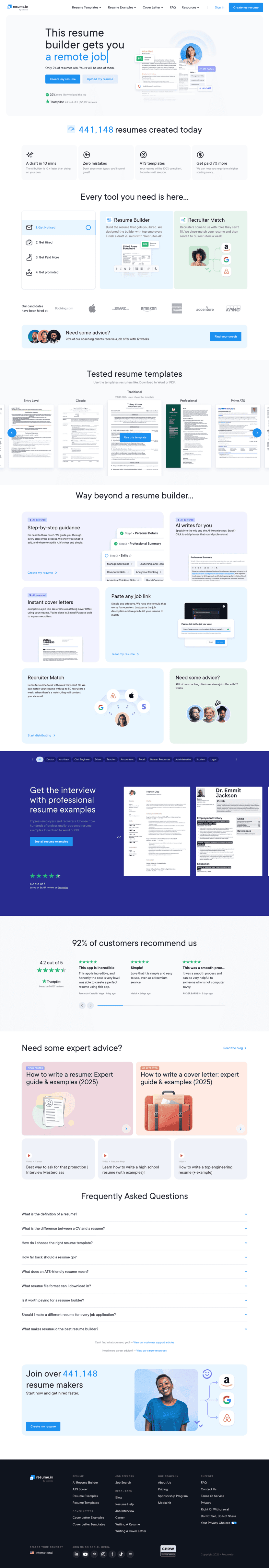 Resume.io landing page website preview