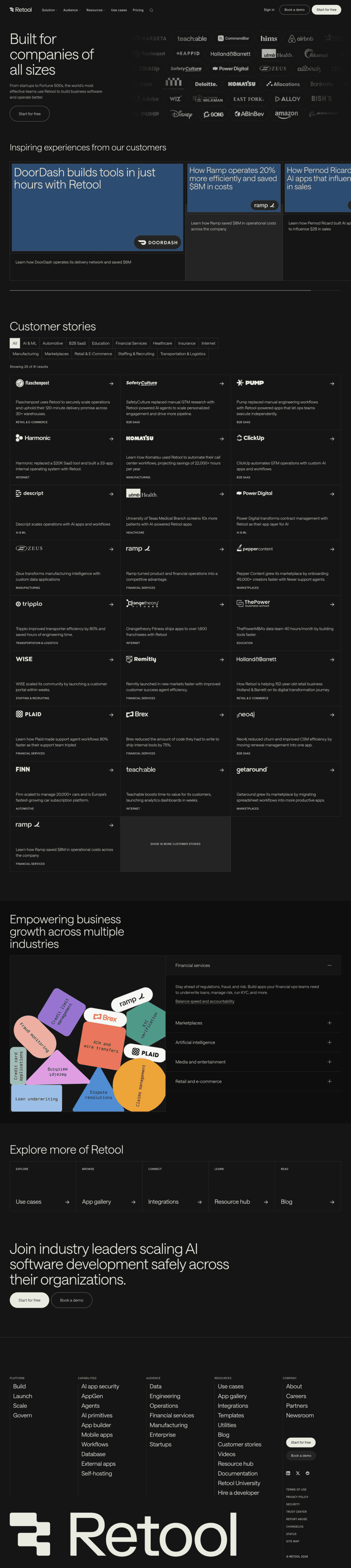 Retool testimonials website preview