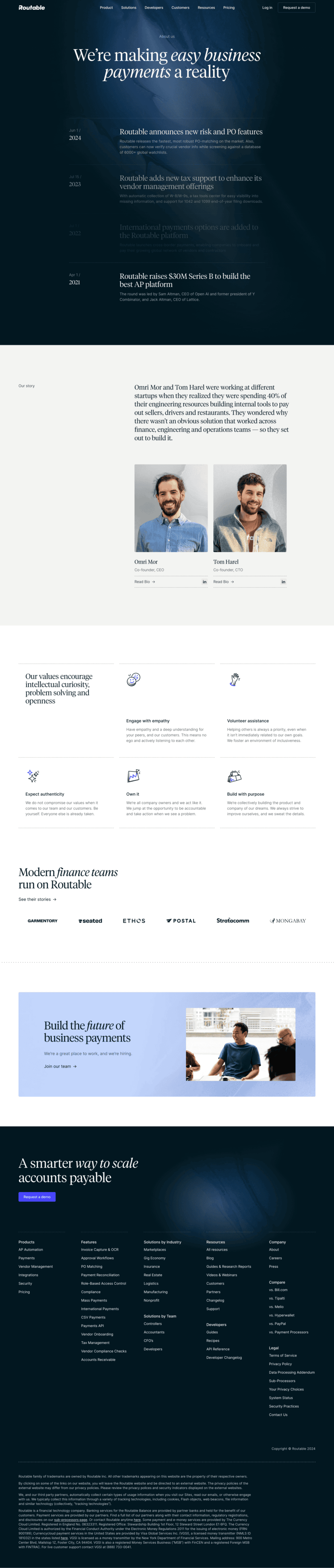 Routable about us website preview