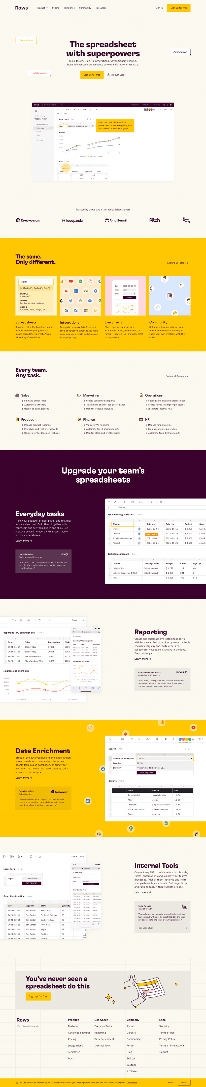 Rows landing page website preview