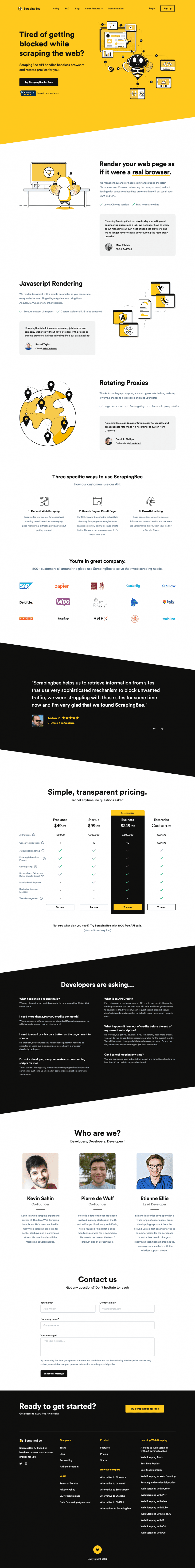 ScrapingBee landing page website preview
