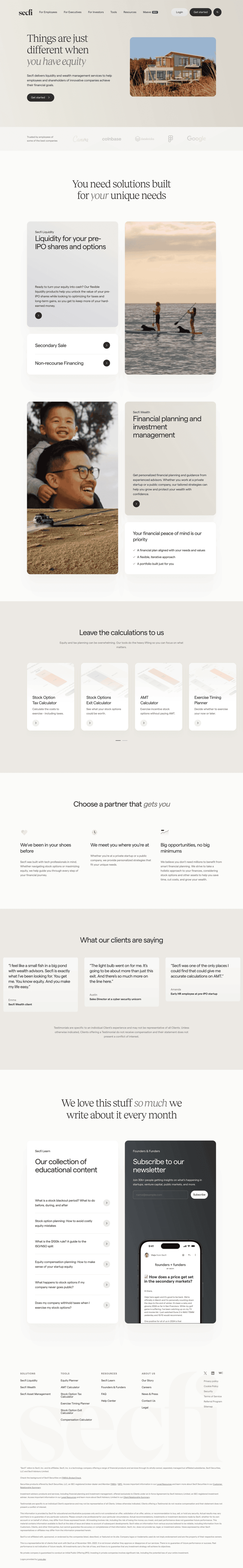 Secfi landing page website preview
