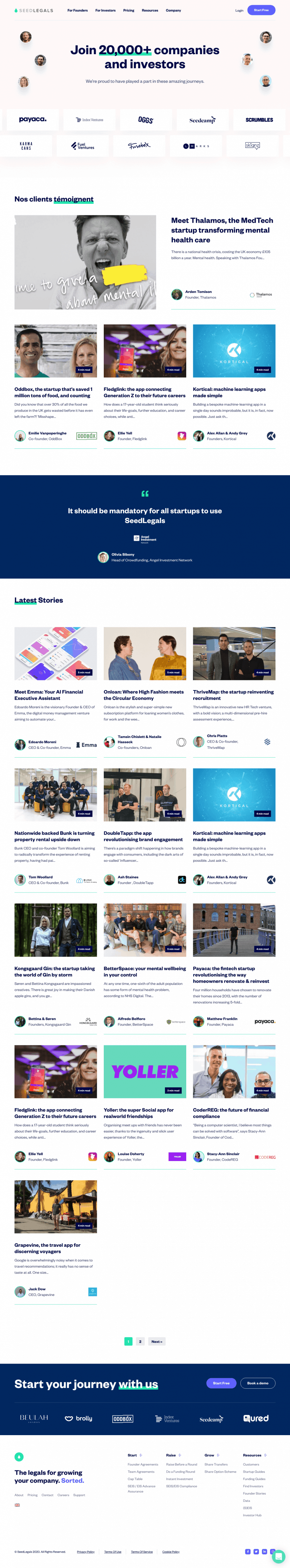 SeedLegals testimonials full-page website screenshot