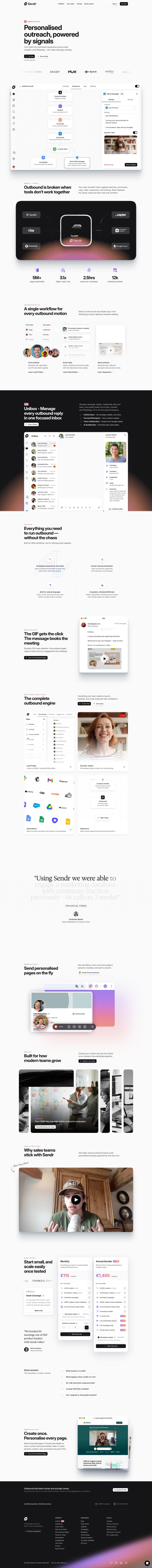 Sendr landing page website preview