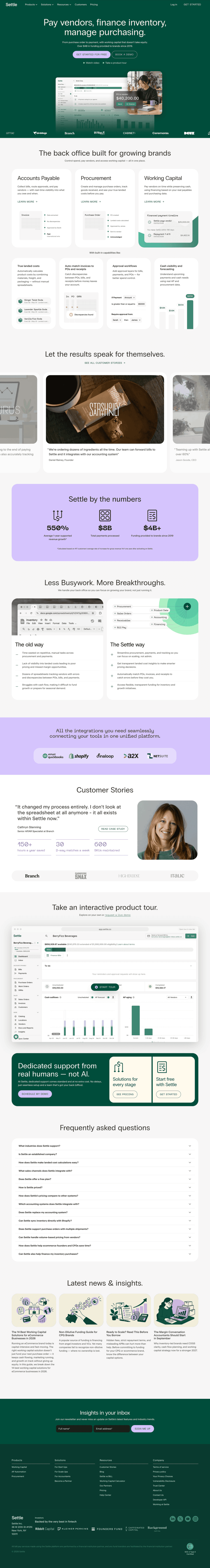 Settle landing page full-page website screenshot
