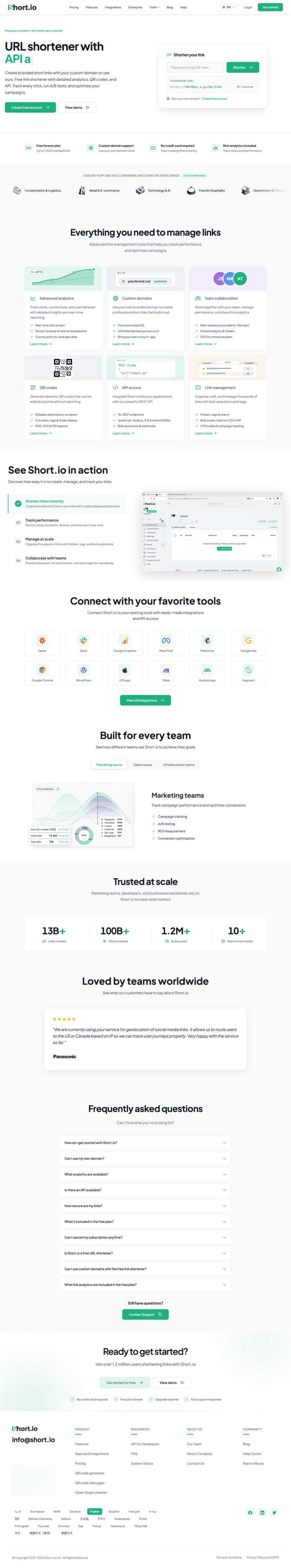 Short.io landing page website preview